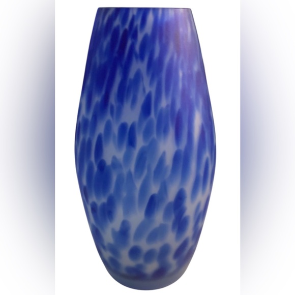 Other - Cobalt Blue and White Molten Art Glass Vase.‎ Large 8.5”